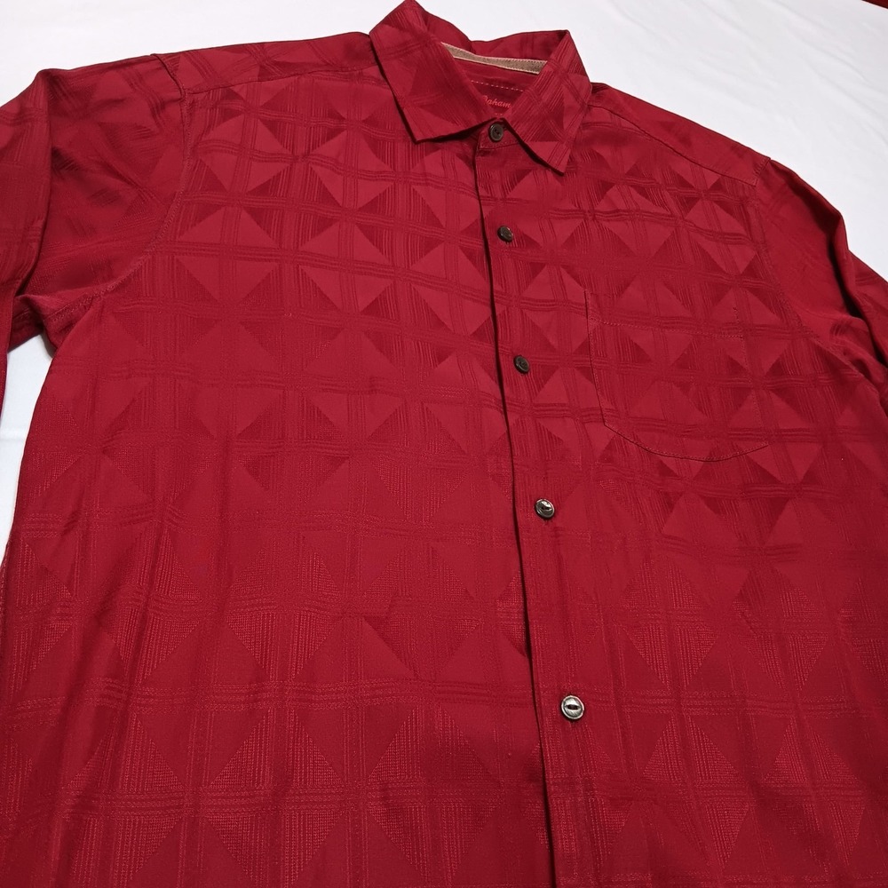 Tommy Bahama Men's Silk Blend Red L/S Geometric Button Shirt Size‎ Small